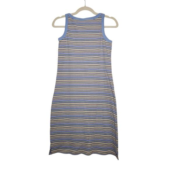 Vintage Old Navy y2k Stripe Stretch Midi Dress Womens Pastels Medium Coastal - Picture 2 of 6